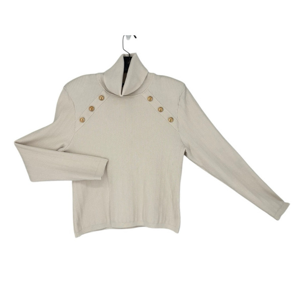Express Sweater Old Money Ribbed Turtleneck Nautical Gold Buttons Quiet Luxury - Picture 1 of 8